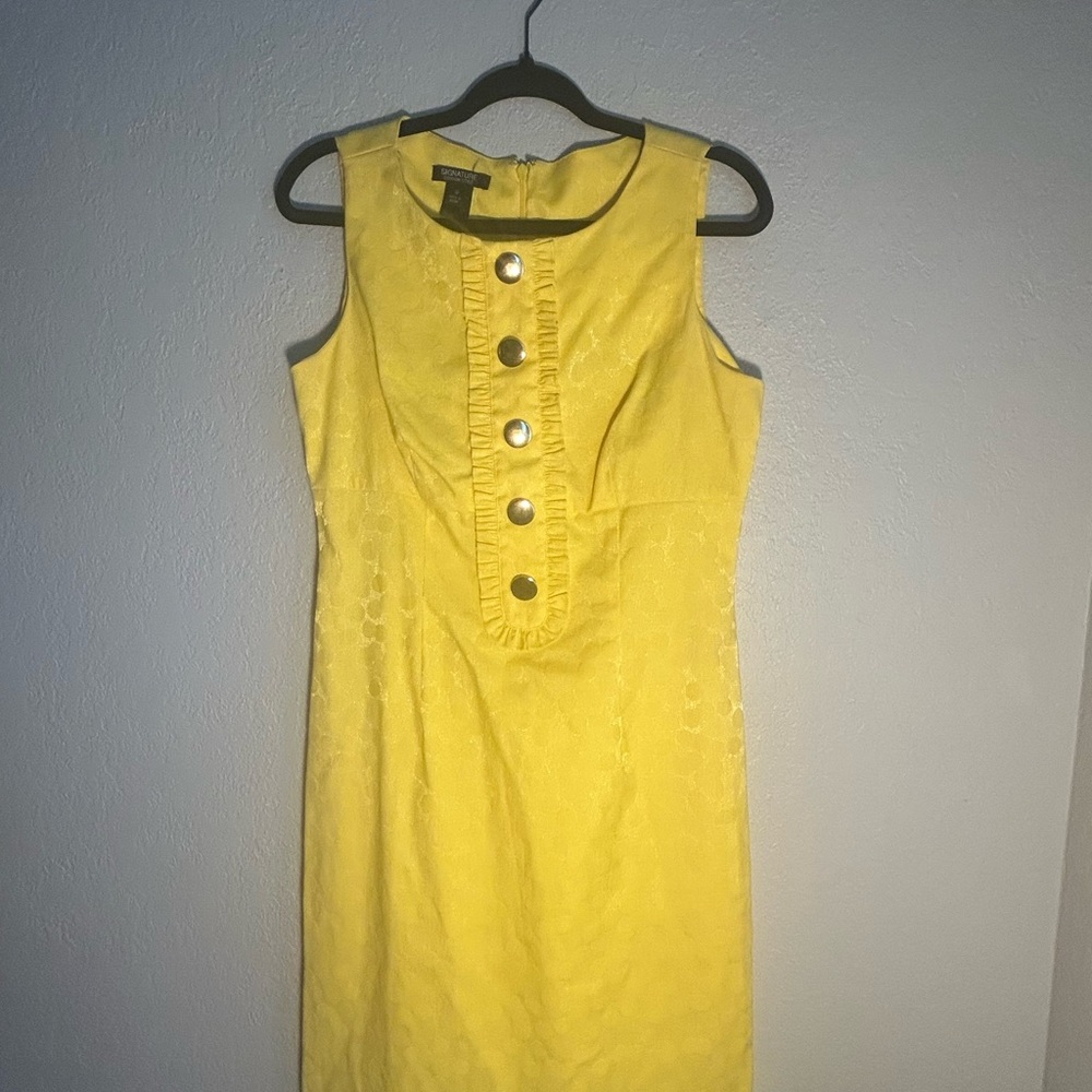 Yellow Sleeveless Dress with Button Detail